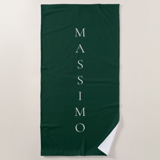 Serviette De Plage Vert foncé uni élégant décontracté propre nom (Devant)