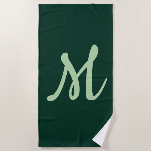 Serviette De Plage Vert foncé uni élégant moderne monogramme propre n (Devant)