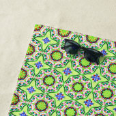 Serviette De Plage Vert géométrique rétro/bleu (En situation)