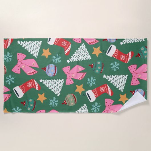Serviette De Plage Vert Noël mignon (Devant)