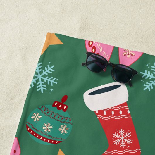 Serviette De Plage Vert Noël mignon (En situation)
