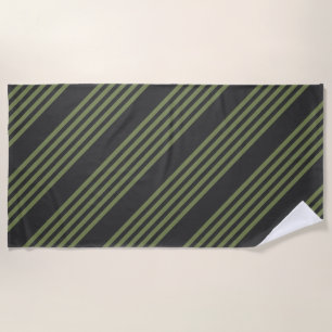Serviette De Plage Vert olive et charbon de bois cinq bandes motif