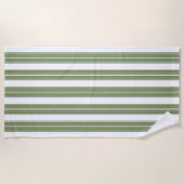 Serviette De Plage Vert olive et rayures blanches (Devant)