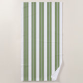 Serviette De Plage Vert olive et rayures blanches (Devant)