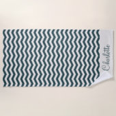 Serviette De Plage Vert pastel sarcelle nom zig zag rayure géométriqu (Devant)