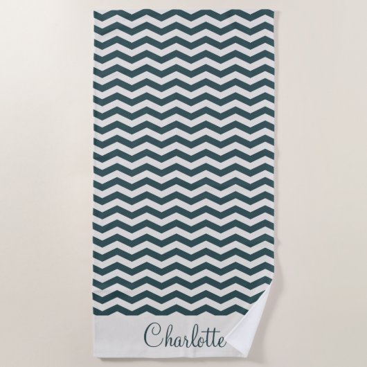 Serviette De Plage Vert pastel sarcelle nom zig zag rayure géométriqu (Devant)