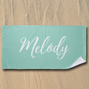 Serviette De Plage Vert saumâtre chic personnalisé nom écriture manus