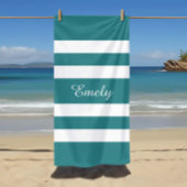 Serviette De Plage Vert Turquoise moderne rayé