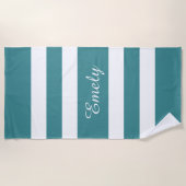Serviette De Plage Vert Turquoise moderne rayé (Devant)
