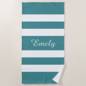Serviette De Plage Vert Turquoise moderne rayé (Devant)