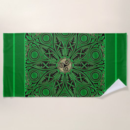Serviette de plage verte de mandala de Kelly (Devant)