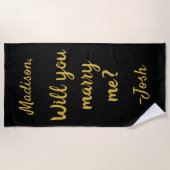 Serviette De Plage Veux-tu m'épouser Demande en Mariage Noir et Or (Devant)