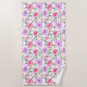 Serviette De Plage Vibe de printemps frais : motif floral rose et vio