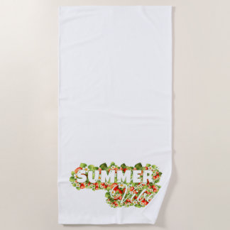 Serviette De Plage Vibe d'été Design floral - fraise et fleurs