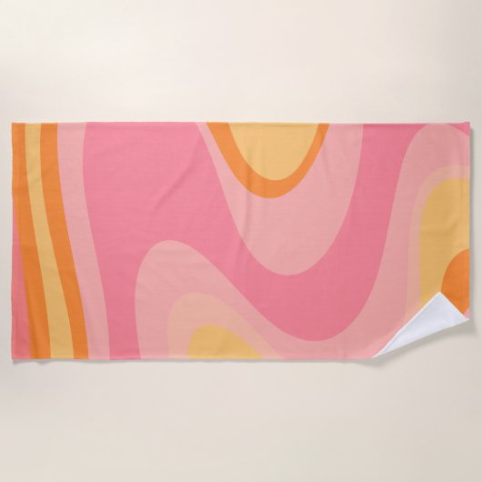 Serviette De Plage Vibe rétro Abstrait Swirl 60s les années 70 rose e (Devant)
