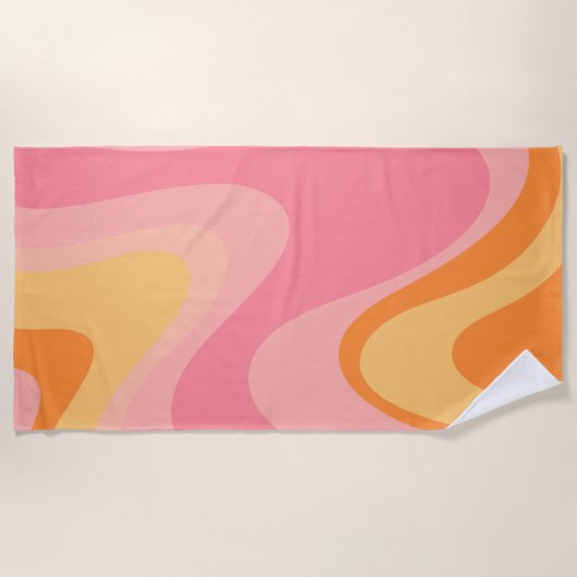 Serviette De Plage Vibe rétro Abstrait Swirl 60s rose et orange (Devant)