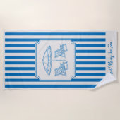 Serviette De Plage Vibes de plage côtière rayures bleues (Devant)