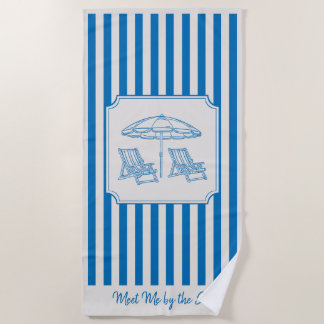 Serviette De Plage Vibes de plage côtière rayures bleues