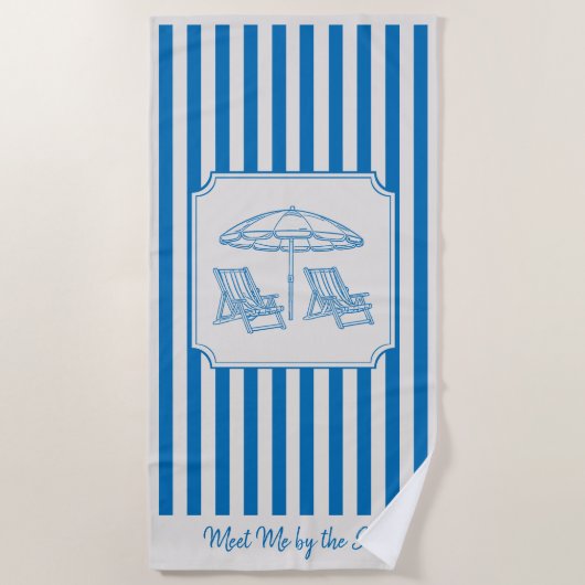 Serviette De Plage Vibes de plage côtière rayures bleues (Devant)