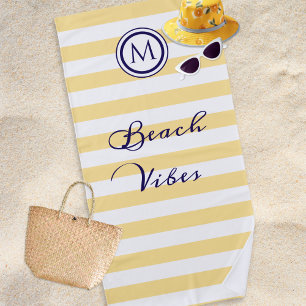 Serviette De Plage Vibes de plage jaunes et blanches rayées