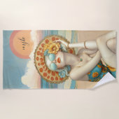 Serviette De Plage Vibes de plage Monogrammé Été Fille glamour (Devant)