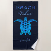 Serviette De Plage Vibes de plage Tortue bleue Personnalisé (Devant)