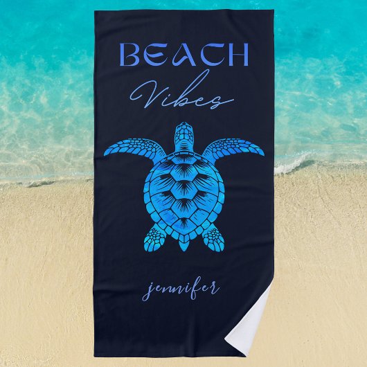 Serviette De Plage Vibes de plage Tortue bleue Personnalisé
