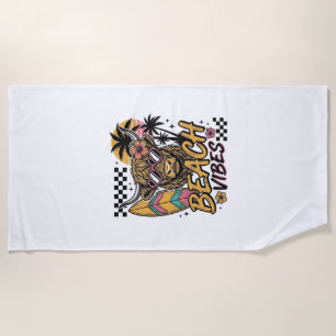 Serviette De Plage Vibes de plage vache highland été art vectoriel_1
