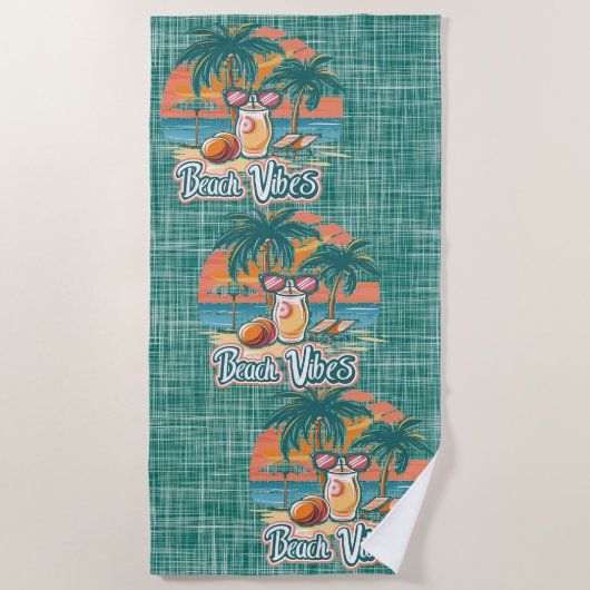 Serviette De Plage Vibes de plage Vert foncé (Devant)