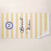 Serviette De Plage Vibes de plages côtières jaunes et blanches triées (Devant)