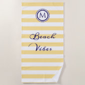 Serviette De Plage Vibes de plages côtières jaunes et blanches triées (Devant)