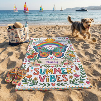 Serviette De Plage Vibes d'été bohème floral soleil personnalisé