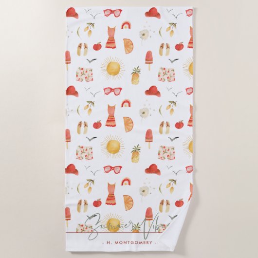 Serviette De Plage Vibes d'été | Boho Retro Summer Monogramme (Devant)