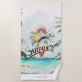 Serviette De Plage Vibes d'été | Boho Retro Summer Surf Monogramme (Devant)