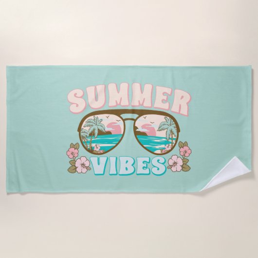 Serviette De Plage Vibes d'été Lunettes de soleil Tropical Beach Vaca (Devant)