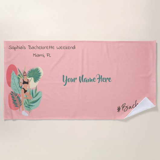 Serviette De Plage Vibes d'été roses et noires Bachelorette (Devant)