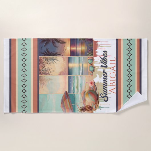 Serviette De Plage Vibes d'été : Une escapade côtière (Devant)