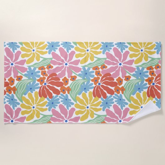 Serviette De Plage Vibes rétro Fleurs colorées (Devant)