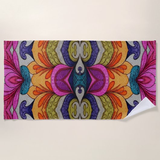 Serviette De Plage Vibrant Abstract Floral Fusion Pattern (Devant)