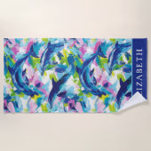 Serviette De Plage Vibrant Dolphins Blue Waves Personnalisé (Devant)