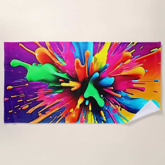 Serviette De Plage Vibrant Paint Burst Design (Devant)