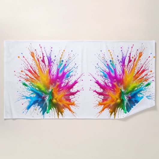 Serviette De Plage Vibrant Rainbow Paint Splatter Explosion (Devant)
