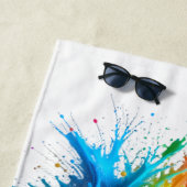Serviette De Plage Vibrant Rainbow Paint Splatter Explosion (En situation)