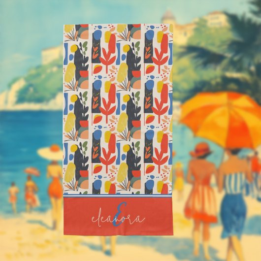 Serviette De Plage Vibrant Rouge, Jaune & Bleu Fauvisme Art Botanique