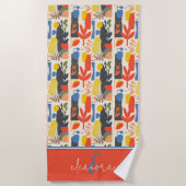 Serviette De Plage Vibrant Rouge, Jaune & Bleu Fauvisme Art Botanique (Devant)