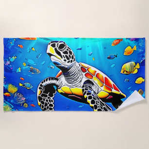 Serviette De Plage Vibrant Turtle Reef Life