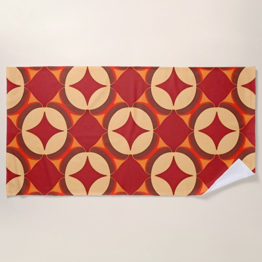Serviette De Plage 🔴 Vibrations géométriques abstraites rouges gras (Devant)