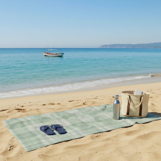 Serviette De Plage Vichy vert sauge clair