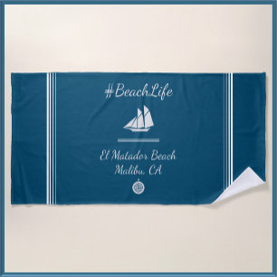Serviette De Plage Vie de plage personnalisable bleu marine