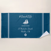 Serviette De Plage Vie de plage personnalisable bleu marine (Devant)